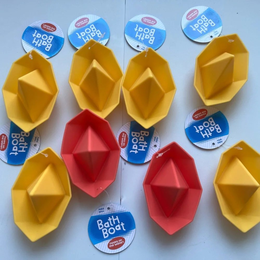 Big Time Toys Bath Boat Yellow and Red- Set of 8